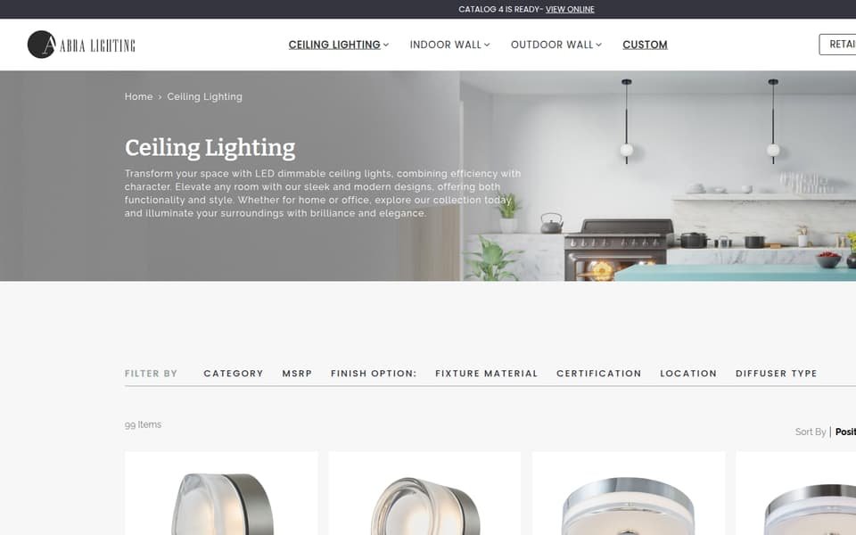 AbraLighting.com lighting store homepage, a custom Magento theme built from Figma