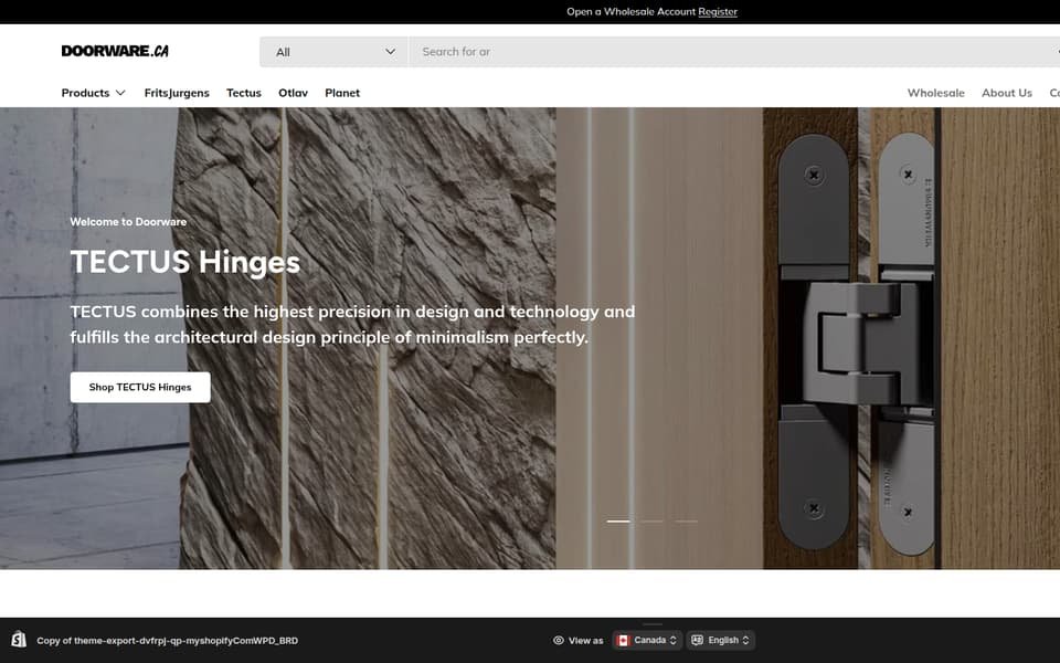 Doorware.ca home page on the custom Shopify theme