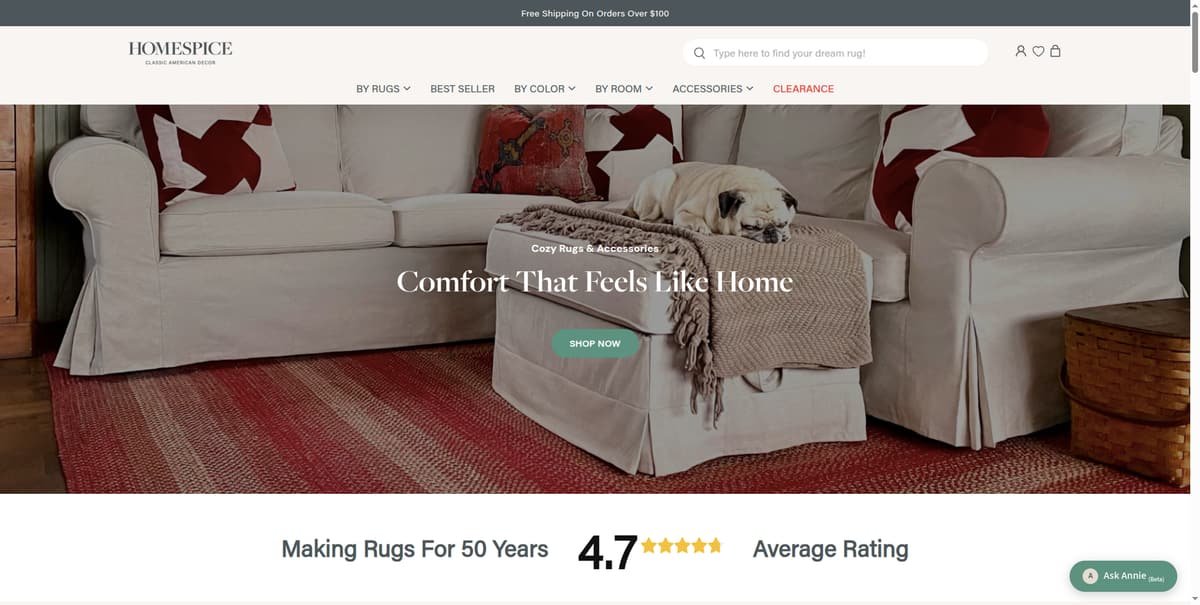Homepage of HomeSpice.com, a store we built